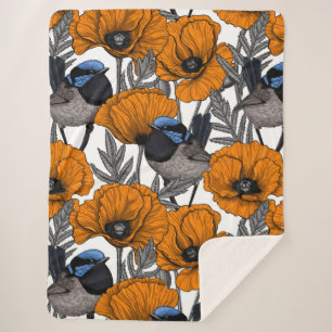 Couverture Sherpa Fleurs et fleurs de pavot orangé 2