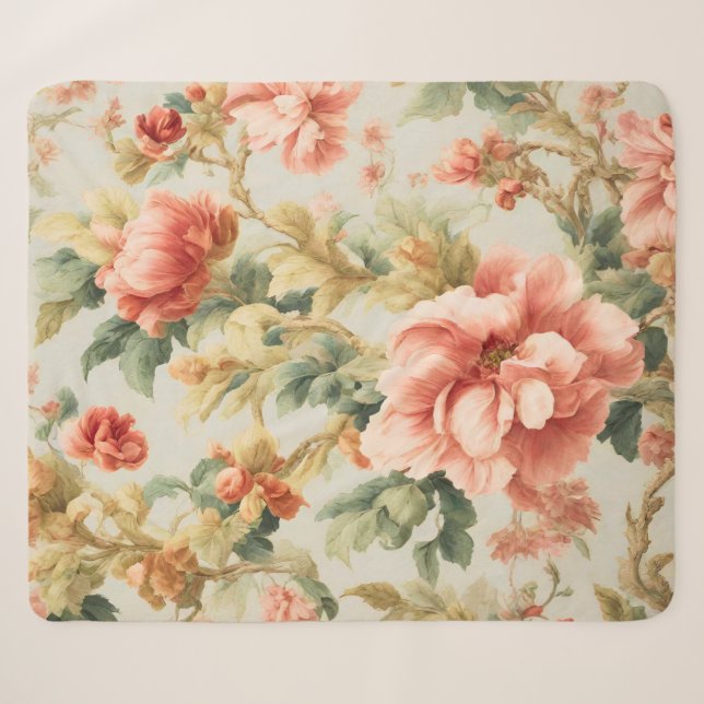 Couverture Sherpa Fleurs Exquises Extraordinaires, Feuilles. Peintur (Devant (Horizontal))