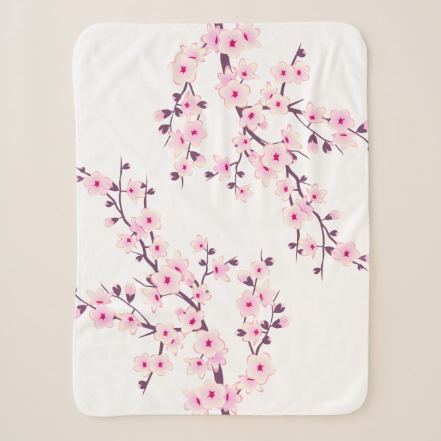 Couverture Sherpa Fleurs florales de cerisier rose blanc (Devant)