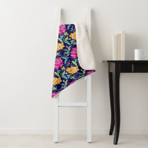 Couverture Sherpa Fleurs florales élégantes Buds Jaunes Roses Verdur