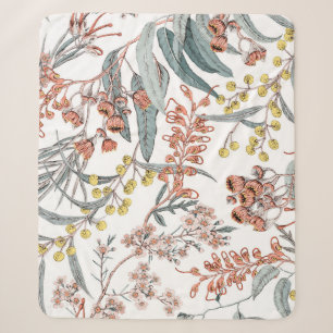 Couverture Sherpa Fleurs indigènes australiennes. Noir motif transpa