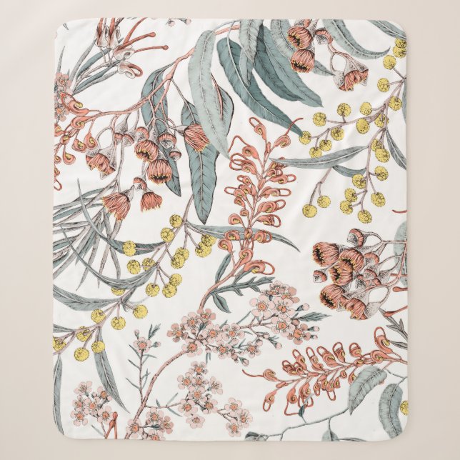 Couverture Sherpa Fleurs indigènes australiennes. Noir motif transpa (Devant)