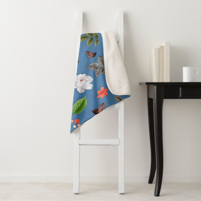 Couverture Sherpa Fleurs jaunes et roses blanches 23 (En situation)