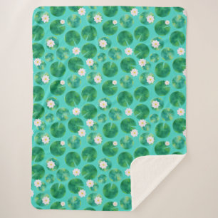 Couverture Sherpa Fleurs Lys d'Eau Blanche & Motif Lily Pad