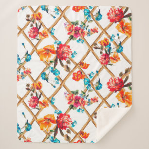 Couverture Sherpa fleurs mode tissu design fleur, huile, peinture,