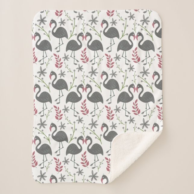 Couverture Sherpa Fleurs motifs roses flamingo sans coutures, feuill (Devant)