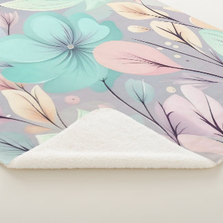Couverture Sherpa Fleurs pastel et Feuilles sur Arrière - plan viole