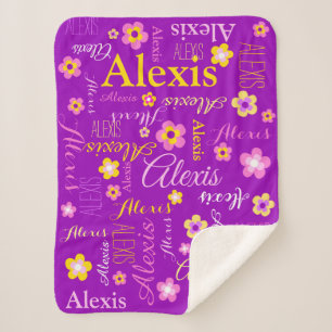 Couverture Sherpa Fleurs personnalisées d'Alexis et texte nommé