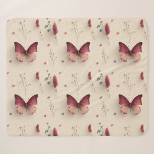 Couverture Sherpa Fleurs printanières vintage & papillon rose tendre