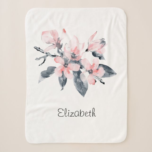 Couverture Sherpa Fleurs rose et gris Aquarelle classique (Devant)