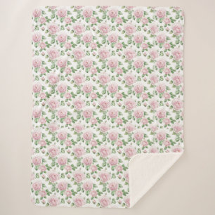 Couverture Sherpa Fleurs Roses Élégantes à l'Aquarelle Botanique Vin