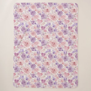 Couverture Sherpa Fleurs Roses Violettes Joues Roses Cœurs Saint-Val
