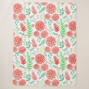 Couverture Sherpa Fleurs rouges arrondies vert feuille motif