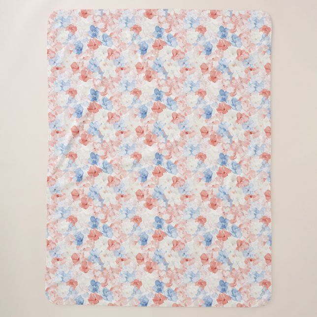 Couverture Sherpa Fleurs rouges bleues (Devant)