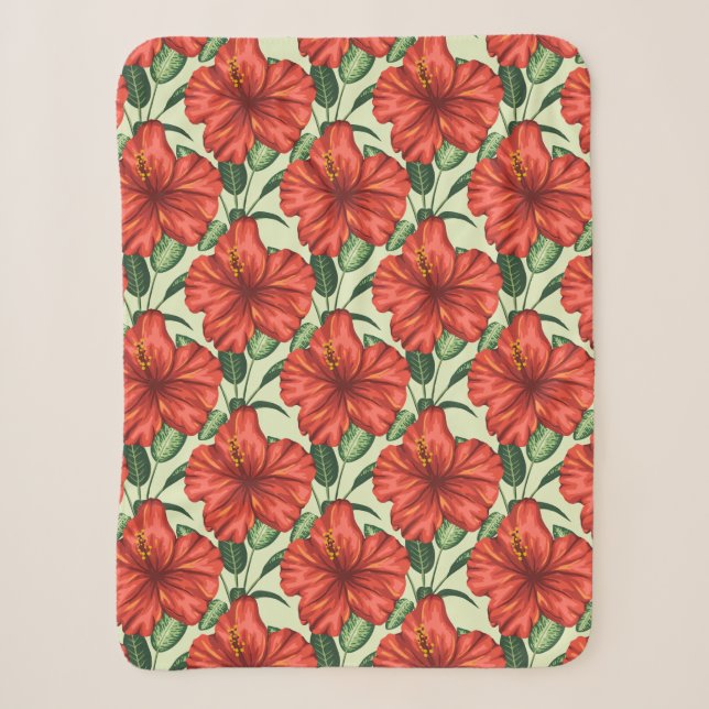 Couverture Sherpa Fleurs rouges motifs à fleurs tropicales (Devant)