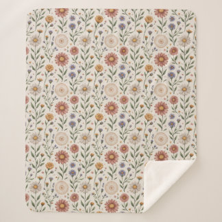 Couverture Sherpa Fleurs sauvages dessinées à la main en patchwork s