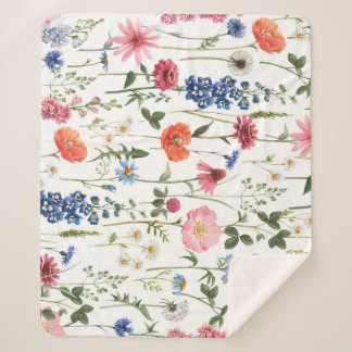 Couverture Sherpa Fleurs sauvages d'été, aquarelle motif sans coutur