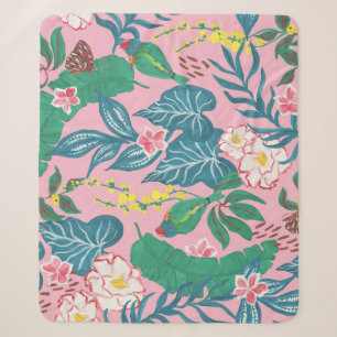 Couverture Sherpa Fleurs tropicales Abstraites, motif de guache pein