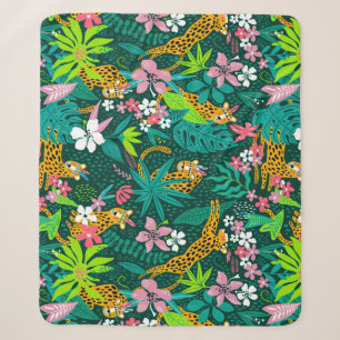 Couverture Sherpa Fleurs tropicales colorées et animaux motif
