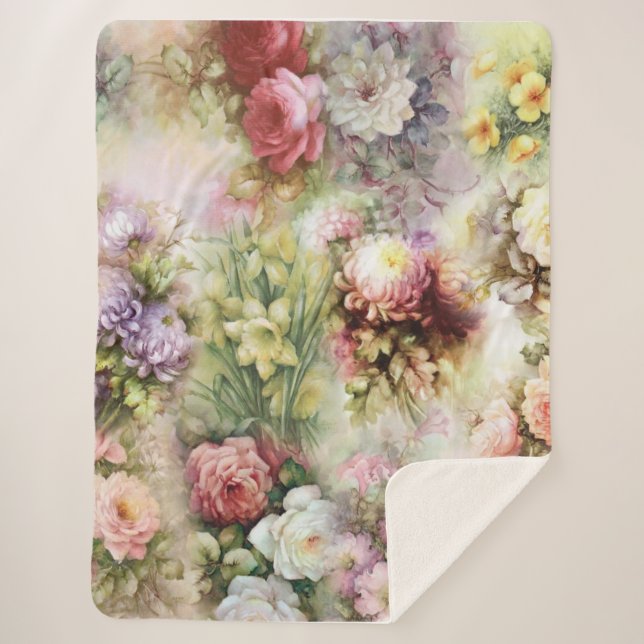 Couverture Sherpa Fleurs vintages (Devant)