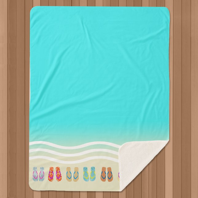 Couverture Sherpa Flip Flops Beach Waves Blue (Créateur téléchargé)