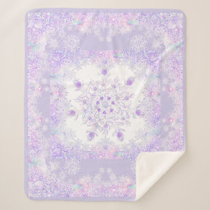 Couverture Sherpa flocon de neige violet clair et coeur étincelant