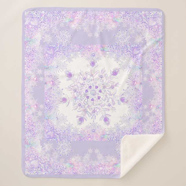 Couverture Sherpa flocon de neige violet clair et coeur étincelant (Devant)