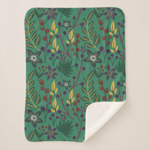 Couverture Sherpa Floral continu fleurs motif vert arrière - plan