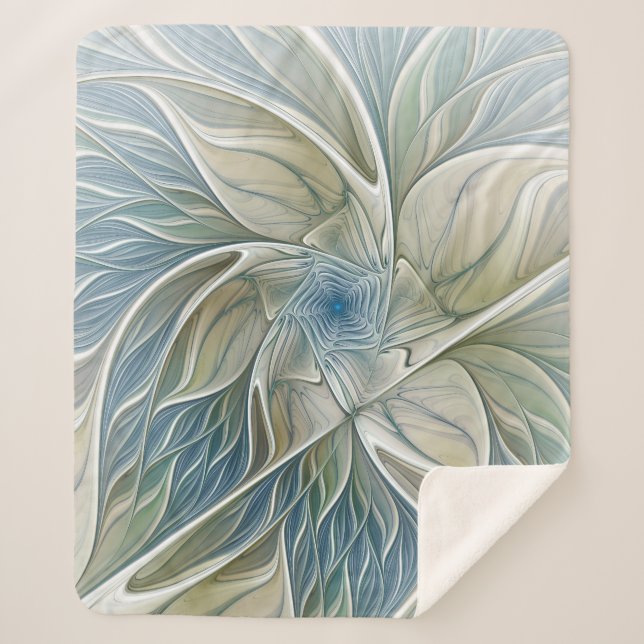 Couverture Sherpa Floral Dream Motif Abstrait Blue Khaki Fractal (Devant)