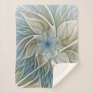 Couverture Sherpa Floral Dream Motif Abstrait Blue Khaki Fractal
