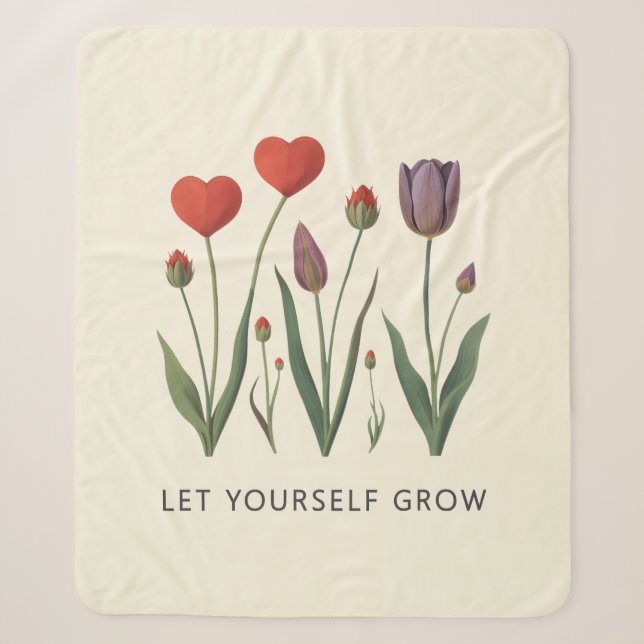 Couverture Sherpa Floral Heart Tulips Let Yourself Grow Quote (Devant)