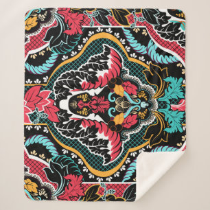 Couverture Sherpa Floral Indien : Papier peint Vintage sans couleur.