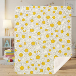 Couverture Sherpa Floral Newborn Blanket with Yellow Daisies
