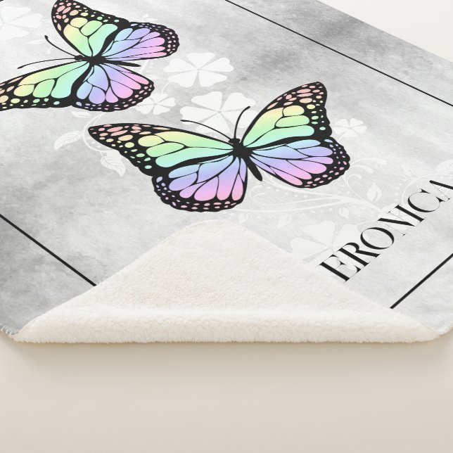 Couverture Sherpa Floral papillon arc-en-ciel personnalisé (3/4)