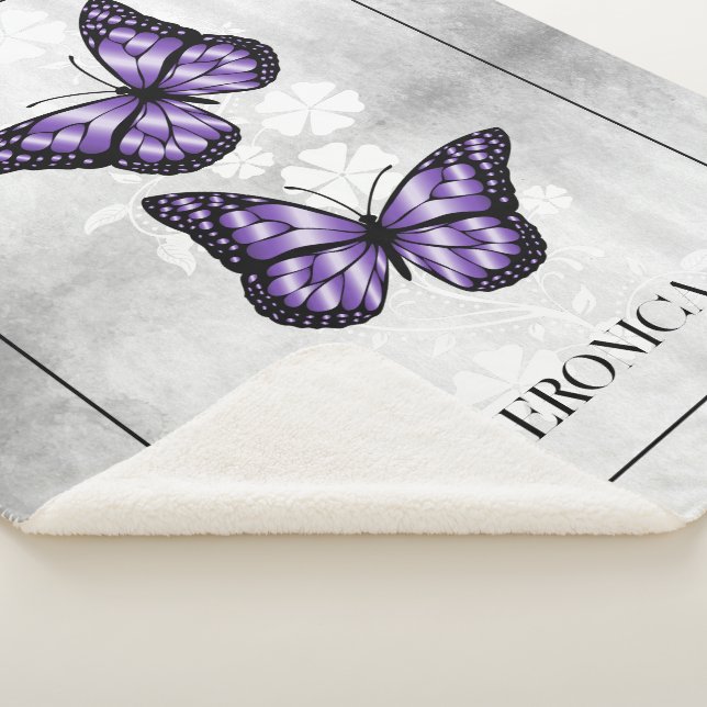 Couverture Sherpa Floral Papillon pourpre Personnalisé (3/4)