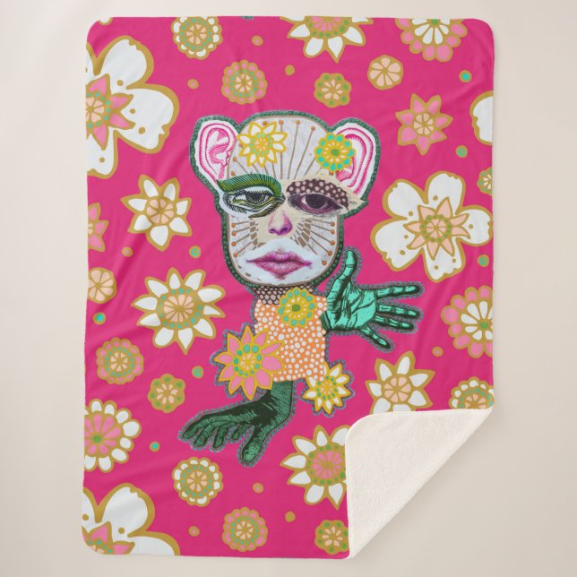 Couverture Sherpa Floral rose vif par Natalie Schorr (Devant)
