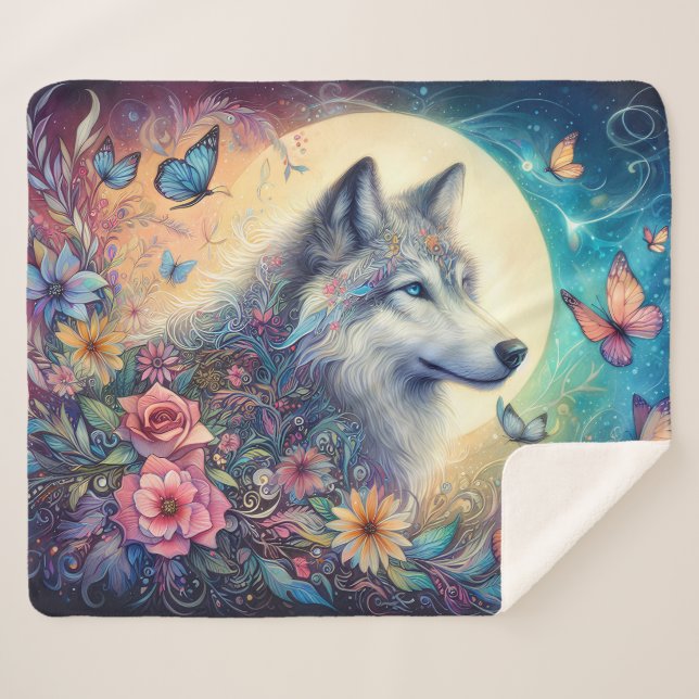 Couverture Sherpa Floral Spirit: The Wolf in Bloom (Devant (Horizontal))