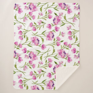 Couverture Sherpa Florales d'aquarelle rose - Sherpa horizontal