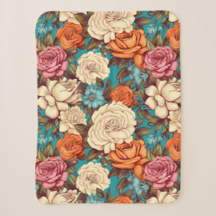 Couverture Sherpa Florales de Boho vintage, Botaniques de Crème Turq