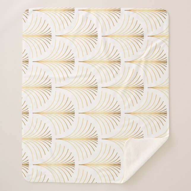 Couverture Sherpa Flore Art Déco : Elégance Dorée. (Devant)