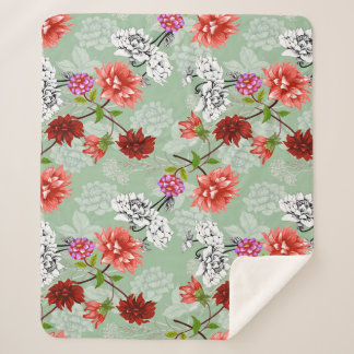 Couverture Sherpa Flore de printemps vert : main tirée