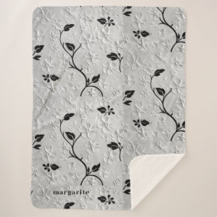 Couverture Sherpa Flore noir et blanc personnalisée Blanche Sherpa