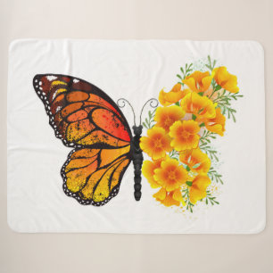 Couverture Sherpa Flower Butterfly with Yellow California Poppy
