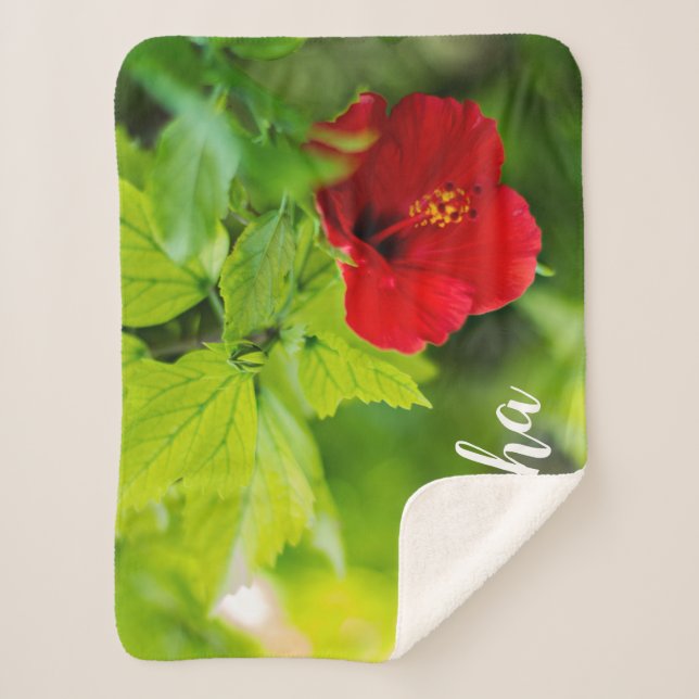 Couverture Sherpa Flower rouge hibiscus (Devant)