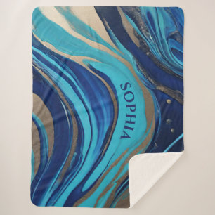 Couverture Sherpa Flux Abstrait moderne Art-Bleu et Or-