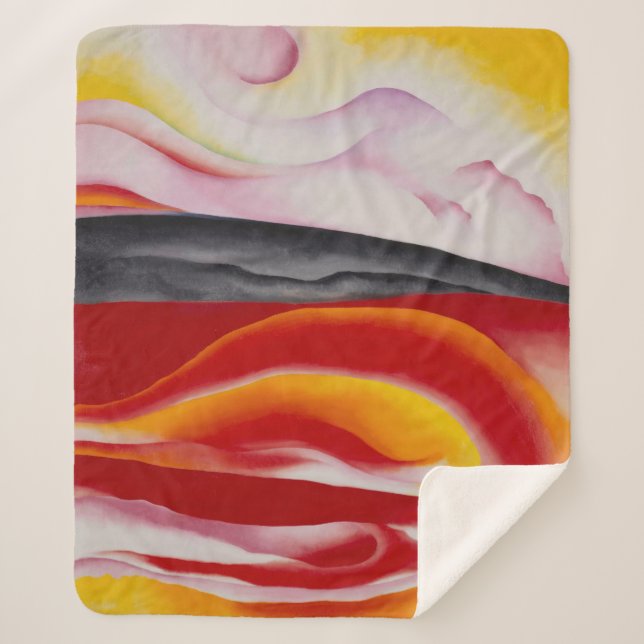 Couverture Sherpa Flux rouge, jaune et noir | Georgia O'Keeffe | (Devant)