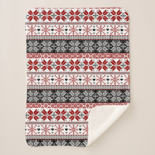 Couverture Sherpa Foire d'hiver rouge et noir Motif de l'île