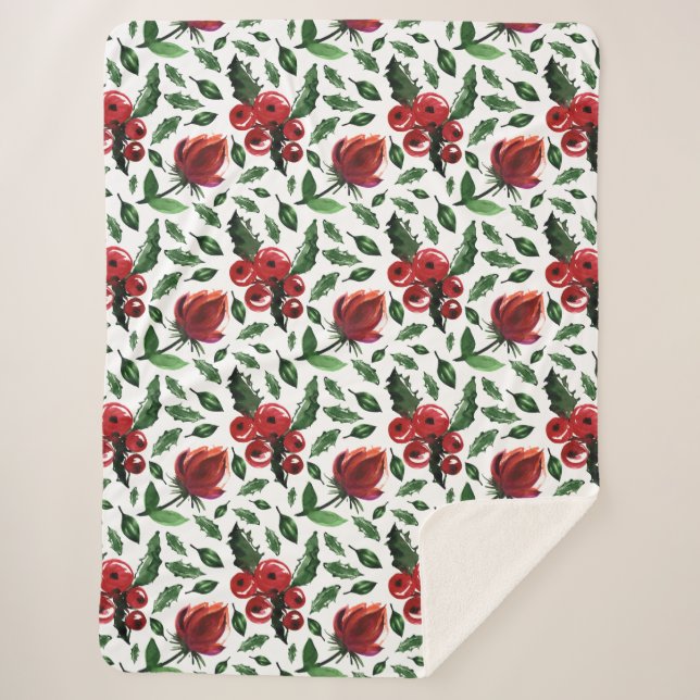 Couverture Sherpa Foliage d'hiver Holly Berries Botanique (Devant)