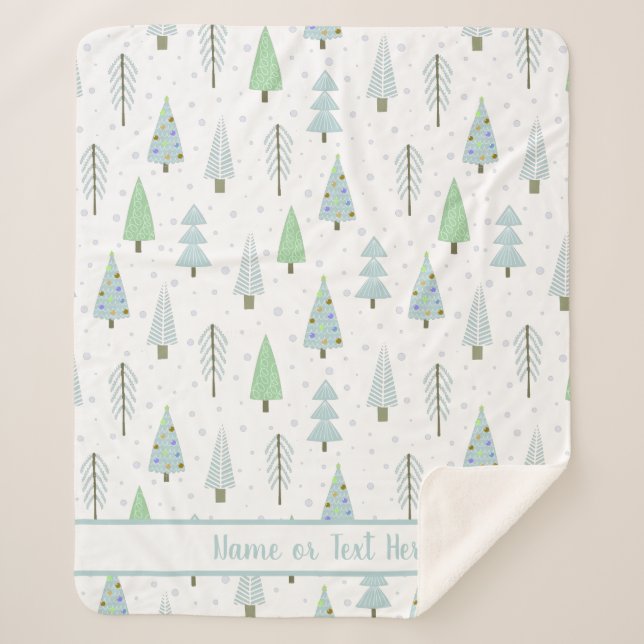 Couverture Sherpa Forêt de Noël moderne Arbres Bleu Vert Custom Sh (Devant)