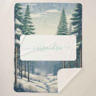 Couverture Sherpa Forêt d'hiver personnalisable avec nom